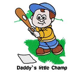 Cartoon boy in yellow shirt and blue cap holds a baseball bat on grass near a baseball plate, playful and colorful style.