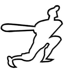 Baseball player silhouette in bold line art, dynamically swinging a bat, perfect for sports-themed designs.