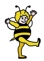 Whimsical cartoon bee character with yellow and black stripes, friendly expression, and curly hair. Perfect for playful desig