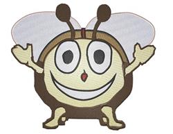 Playful cartoon bee with a rounded body, large eyes, and light wings, perfect for kids' designs.