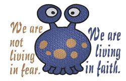 Playful blue creature with large eyes and polka dots, featuring cheerful phrases in vibrant colors, perfect for kids.