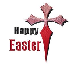 Bold cross in red and black with 'Happy' above 'Easter,' perfect for modern Easter celebrations.
