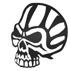 Bold skull design in black and white, featuring distinct curved shapes and sharp features, perfect for gothic aesthetics.