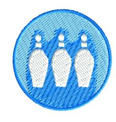 Three bowling pins stand playfully against a bright blue circular background, perfect for casual wear.