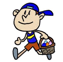 Boy with Easter Egg Basket - 4x4 Easter eggs detailed embroidery design for reusable tote bags