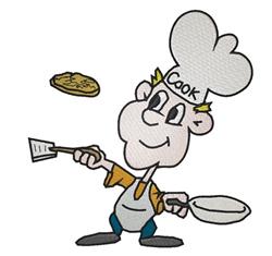 detailed chef machine embroidery pattern - Breakfast Chef for kitchen tea towels