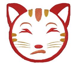 Playful cartoon cat face with large ears, red and white colors, and a slightly annoyed expression.