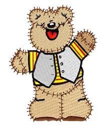 Cute bear with a happy smile wearing a striped shirt and textured body, perfect for playful embroidery.