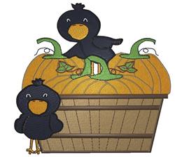 bird detailed machine embroidery - Crows With Pumpkins perfect for kitchen tea towels