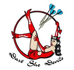 Dart She Devils - 5x7 devil detailed embroidery design for Themed Party Decor