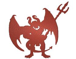 Bold graphic devil figure with red color, large wings, and trident, perfect for Halloween themes.