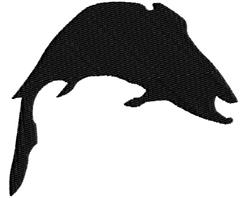 Black silhouette of a dolphin's head, showcasing a streamlined profile in a simple minimalist style.
