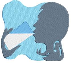 Silhouette of a person drinking from a glass, featuring a minimalistic design with a dark outline on a light blue background.
