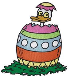 detailed easter bird machine embroidery pattern - Duck In Easter Egg for patchwork quilt blocks