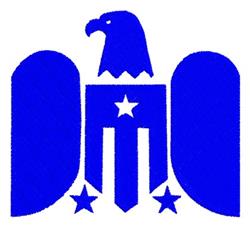 Bold eagle emblem featuring a stylized blue eagle, stars, and shield-like shapes, perfect for patriotic themes.