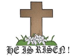 detailed spring cross machine embroidery pattern - Easter Cross He is risen for reusable tote bags