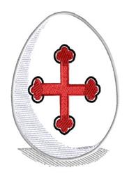 Easter egg with a bold red cross design, elegantly embroidered on a clean white background, embodying simple elegance.