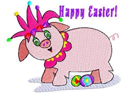 Easter Jester Pig - 4x4 pig detailed machine embroidery design for reusable tote bags