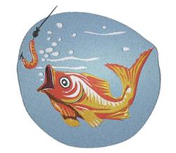 Fish & Hook - 6x10 hook detailed machine embroidery design for reusable tote bags
