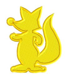 Playful fox in bright yellow with simple lines, standing upright with a fanned tail, ideal for modern embroidery.