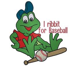 Playful frog baseball player in a red shirt and blue cap, holding a bat and ball, cheerful design suitable for sports.