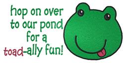 Playful frog face with a cheerful expression and colorful text, perfect for spring decor.