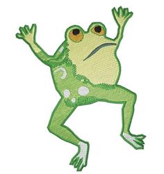 Playful frog with bright green skin, large eyes, and raised arms, perfect for children's projects.