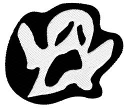 Cartoonish ghost with a playful expression, white on black background, perfect for Halloween embroidery.