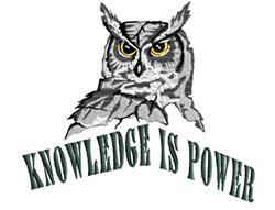 Knowledge Is Power - 5x7 owl detailed embroidery design for decorative wall hangings