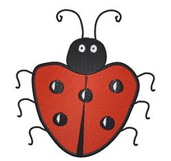 Playful ladybug design with a red body, black spots, and white eyes, perfect for children's projects.