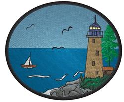 bird detailed machine embroidery - Lighthouse Scene perfect for Coastal Decor