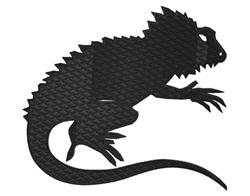 Lizard silhouette with sharp jagged details and a curving tail, designed for embroidery on denim jackets.