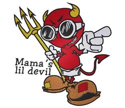 Mamas Lil Devil - 6x10 devil detailed machine embroidery design for cute baby onesies