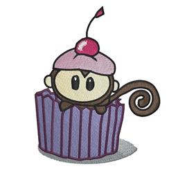 Monkey Cupcake - 4x4 cupcake detailed machine embroidery design for kitchen tea towels