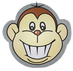 Playful cartoon monkey face with light brown fur, big smile, and gray outline, perfect for children's decor.