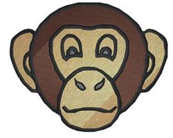 Cartoon monkey head in playful brown tones with big eyes and pronounced ears, ideal for children's items.