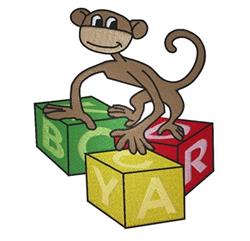 Monkey On Blocks - 5x7 block detailed machine embroidery design for cute baby onesies