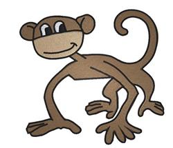 Cartoon monkey with brown fur and a wide smile, featuring a curly tail, perfect for playful embroidery.