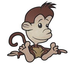 Cartoon monkey with brown fur and playful expression, showcasing light beige face details; perfect for children's items.