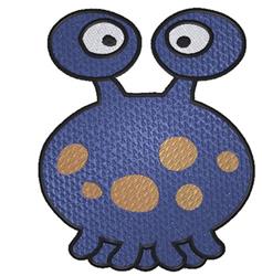 Cartoon blue monster with large eyes and cheerful tan polka dots, perfect for playful children's projects.