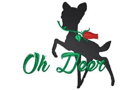 Playful silhouette of a deer in black, adorned with a green ribbon and red rose, perfect for holiday decor.