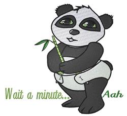 Cartoon panda holding bamboo with a playful expression and text, ideal for stock design.