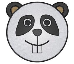 Playful panda face with black patches and a smiling expression, cartoonish style perfect for embroidery on various items.