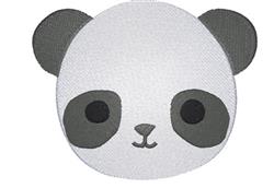 Cute panda head in a cartoon style with white fur, black eye patches, and a small nose, adding a playful touch.