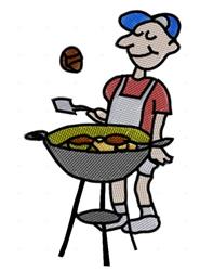 detailed guy machine embroidery pattern - Smiling BBQ Guy for kitchen tea towels