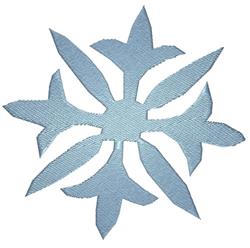 Stylized snowflake in light blue with sharp points and geometric shapes, showcasing a minimalist winter design.