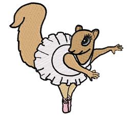 Cartoon squirrel in ballet pose, wearing a fluffy white tutu and pink ballet shoes, perfect for performance.