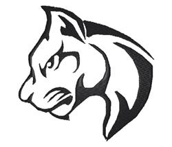 Stylized cat head in black and white, featuring sharp lines and a bold, minimalistic design.