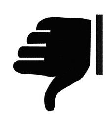 Bold silhouette of a hand making a thumbs down gesture, featuring stylized fingers and a vertical line, perfect for machine e