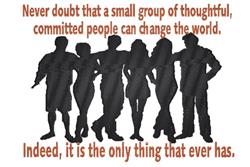 Silhouettes of diverse individuals create a motivational scene with strong color contrast and impactful text.